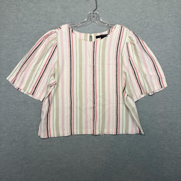 Marc New York Andrew Marc Tops - Marc New York Andrew Marc Top Womens XL Stripe Linen Blend Puff Sleeve Blouse